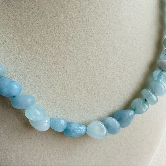 Aquamarine Beaded Necklace 14k Gold Plated Chain 18 Inch - Picture 13 of 17
